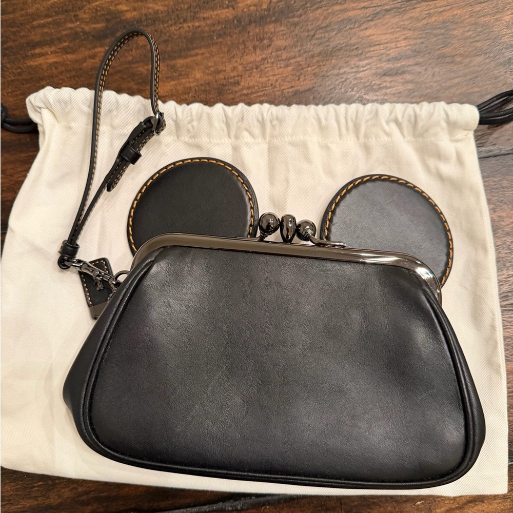 Coach Disney Black Leather Wristlet Clutch